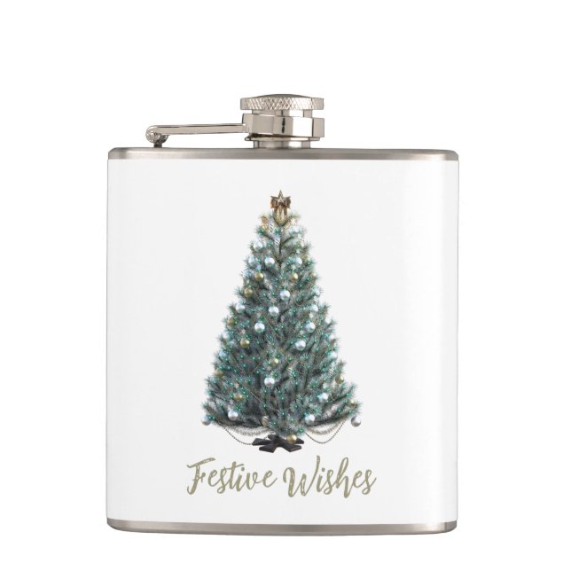 Weihnachtsgrüße. Weihnachtsbaum-Design Flachmann (Vorderseite)