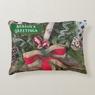Weihnachtsgrüße Yule Log Grün Ornamenten Dekokissen