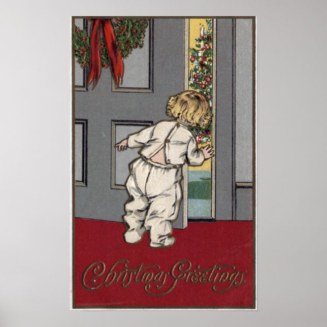 WeihnachtsgrüßeKid Peeking für den Weihnachtsmann Poster (Vorne)