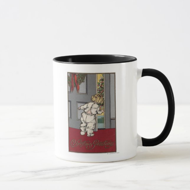 WeihnachtsgrüßeKid Peeking für den Weihnachtsmann Tasse (Rechts)