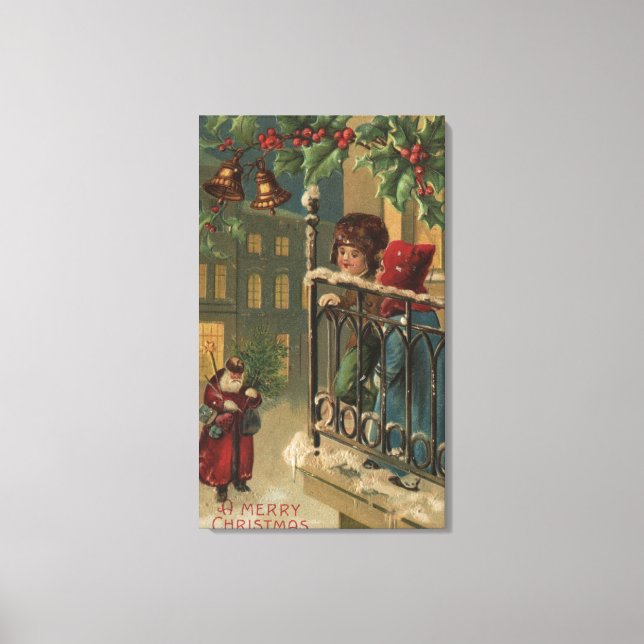 WeihnachtsgrüßeKinder sehen Weihnachten Leinwanddruck (Vorderseite)