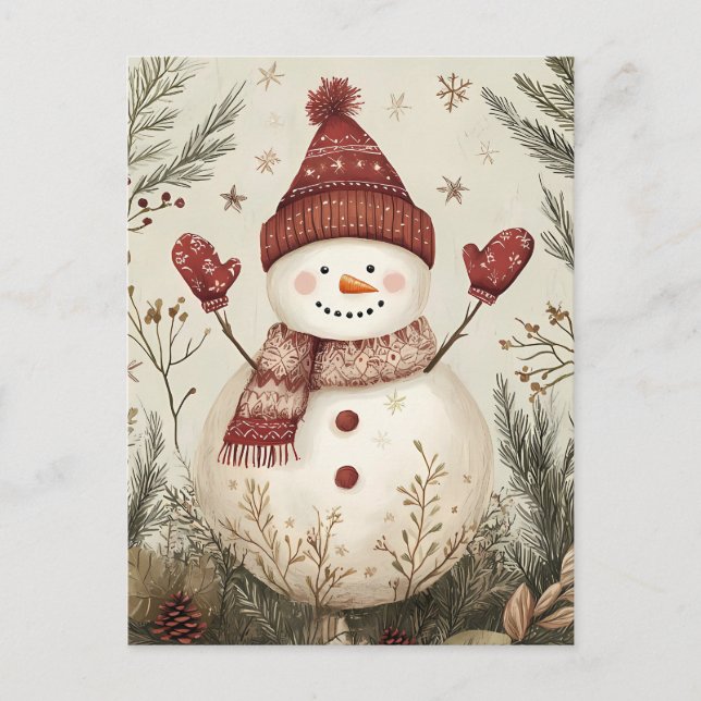 Weihnachtsgrüßen von Snowman Postkarte (Vorderseite)