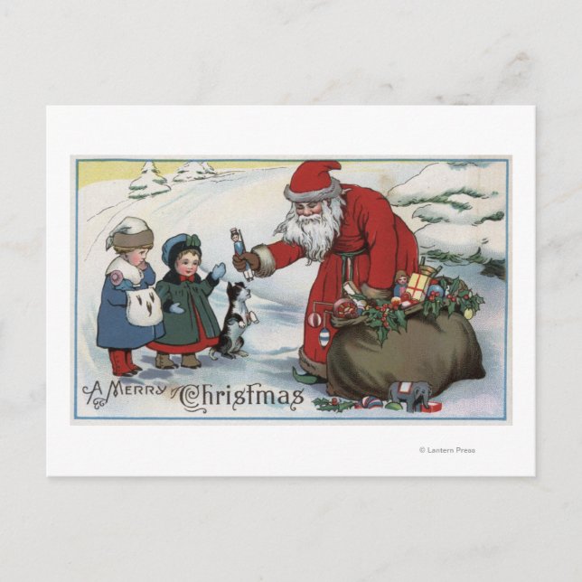 WeihnachtsgrüßeWeihnachten und Kinder Feiertagspostkarte (Vorderseite)