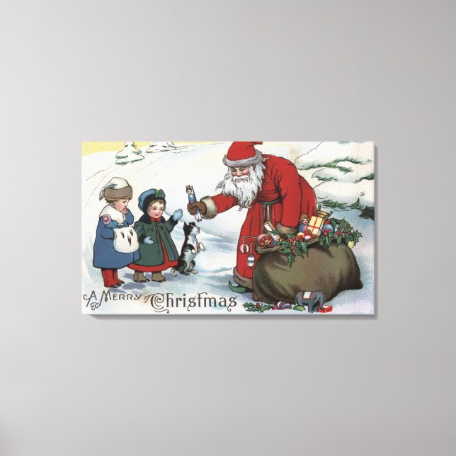 WeihnachtsgrüßeWeihnachten und Kinder Leinwanddruck (Vorderseite)