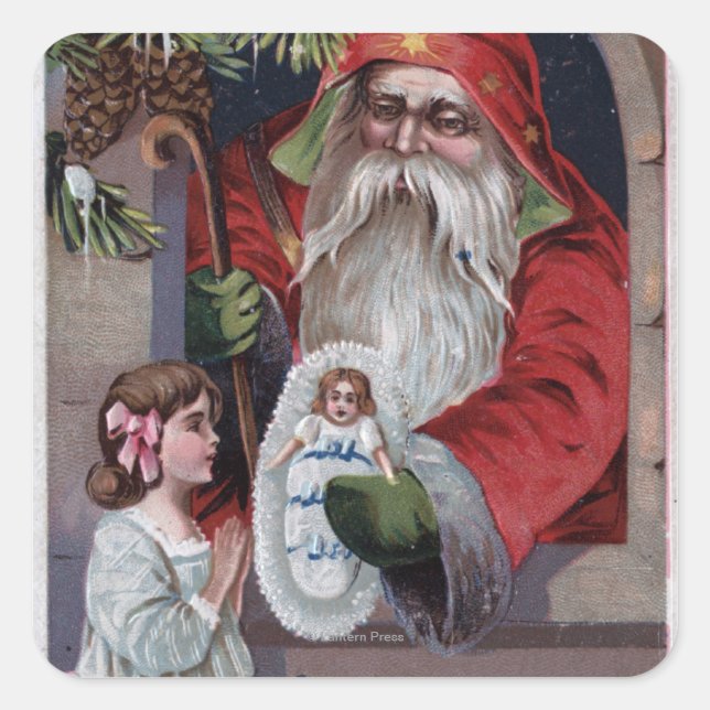 WeihnachtsgrüßeWeihnachtsgeburtPuppe Quadratischer Aufkleber (Vorderseite)