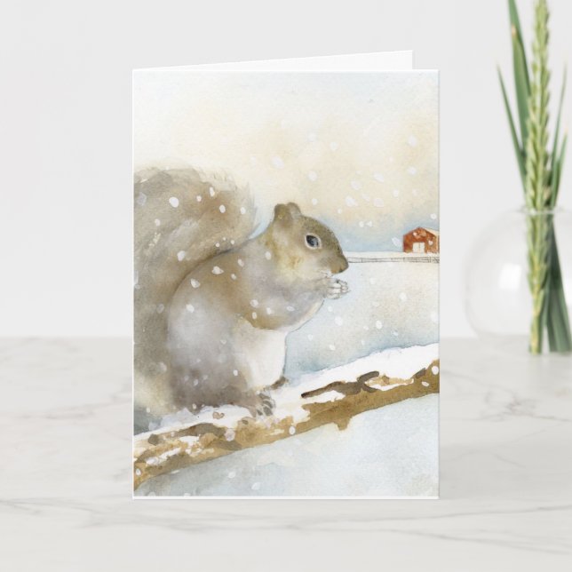 Weihnachtsgrußkarte - Eichhörnchen im Winter Karte (Vorderseite)