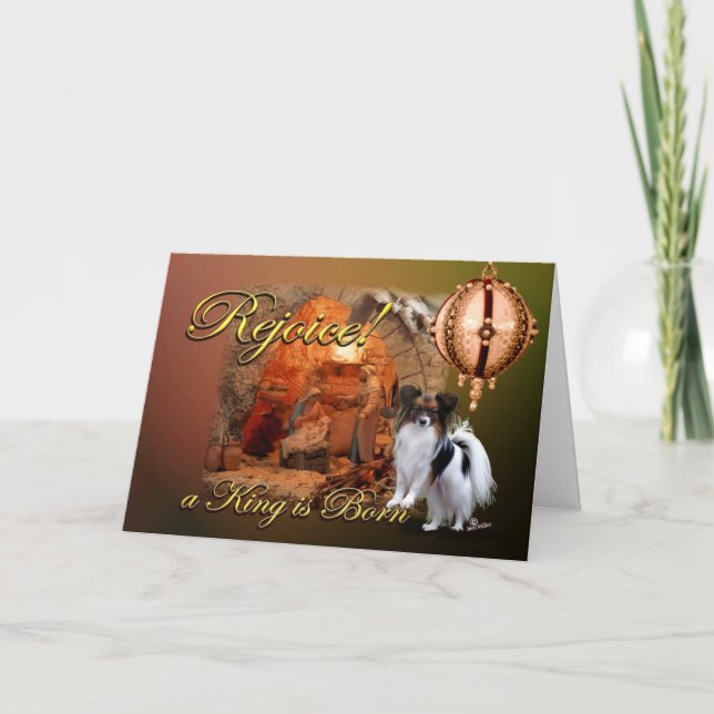 Weihnachtsgrüßkarte für Papillon-Hunde Dankeskarte (Vorderseite)
