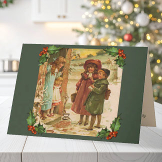 Weihnachtsgrußkarte für viktorianische Kinder Feiertagskarte