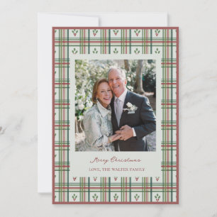 Weihnachtsgrußkarte mit Foto im Holly-Karomuster Dankeskarte