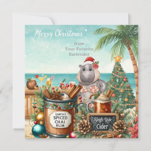Weihnachtsgrußkarte mit Hippo-Cocktailparty Feiertagskarte