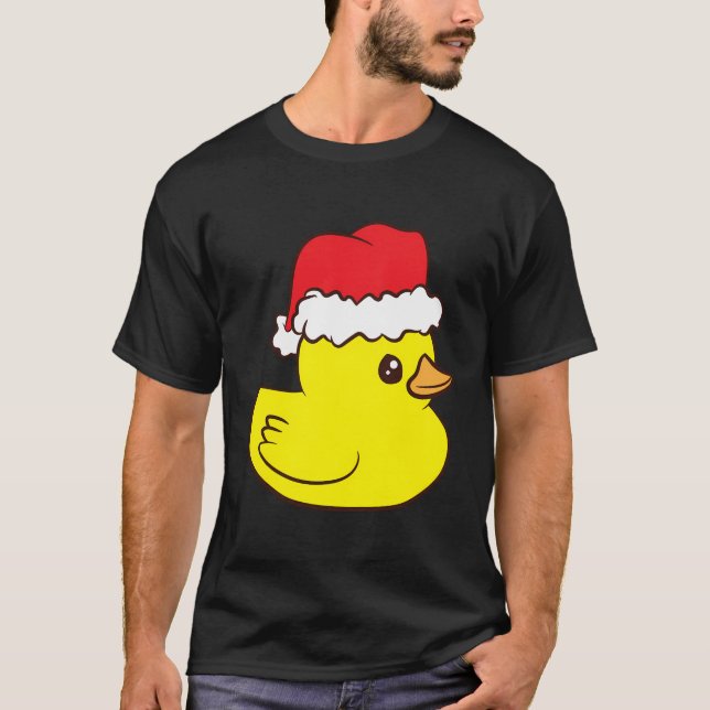 Weihnachtsgummiente mit Weihnachtsmannmütze Liebe  T-Shirt (Vorderseite)