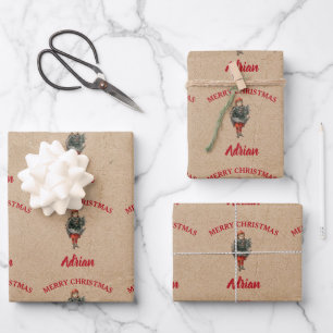 Weihnachtsgürtel & Holly Individuelle Name Kraft Geschenkpapier Set