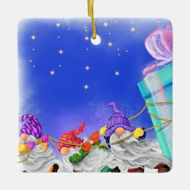 Weihnachtsgymnastik mit Geschenk Weihnachtsgeschen Keramikornament (Vorderseite)