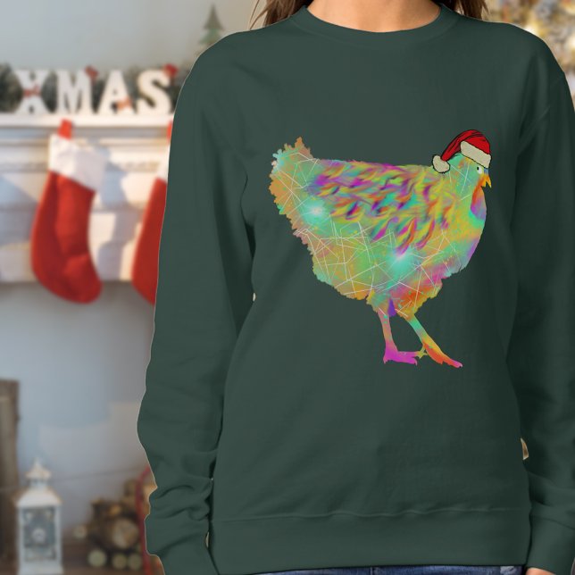 Weihnachtshähnchen Funny Psychedelic Hen Spaß Sweatshirt (Funny Colorful christmas chicken Santa hen sweatshirt Modern farm animal art)
