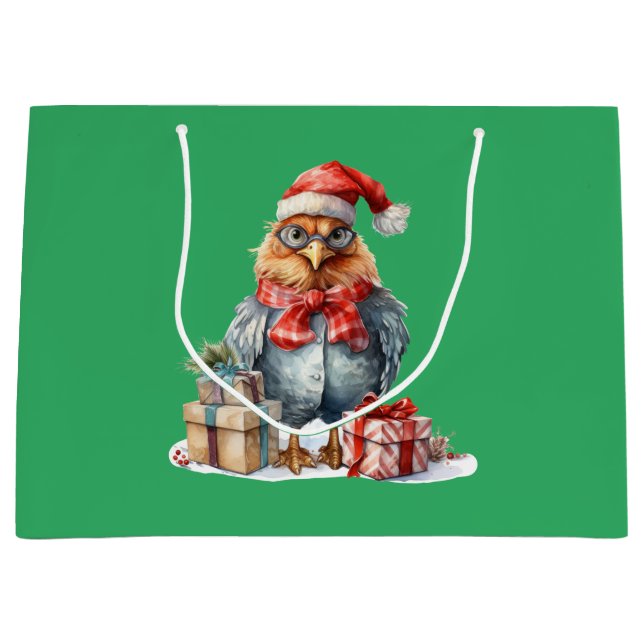Weihnachtshähnchen in Brillen & präsentiert Grün Große Geschenktüte (Vorderseite)