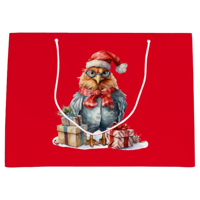 Weihnachtshähnchen in Brillen & Presents Red Große Geschenktüte (Vorderseite)