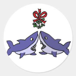 Weihnachtshai Mistletoe Liebe Runder Aufkleber