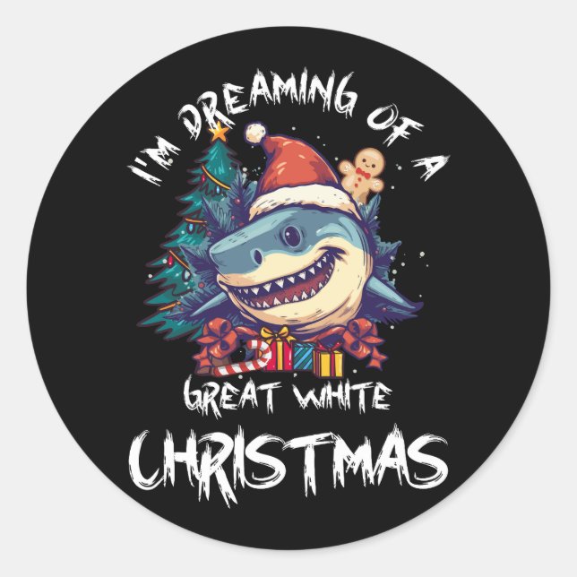 Weihnachtshai Weihnachtsmannmütze Xmas Santa Jaws  Runder Aufkleber (Vorderseite)