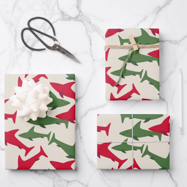 Weihnachtshaie Geschenkpapier Set (Vorderseite)