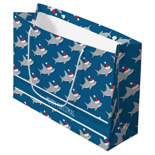 Weihnachtshaie Niedlich große Geschenktasche Geschenktüte (Vorderseite Schrägansicht)