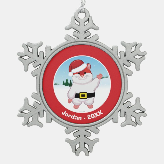 Weihnachtshamster Schneeflocken Zinn-Ornament (Vorderseite)
