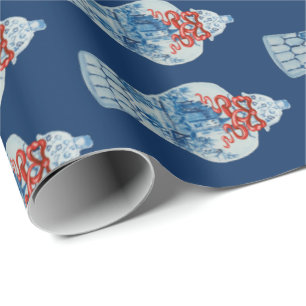 Weihnachtshandgemälde Blau und Weiß Ingwer Jar Geschenkpapier