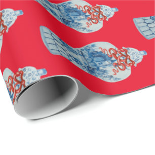 Weihnachtshandgemälde Blau und Weiß Ingwer Jar Geschenkpapier