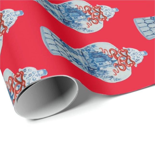 Weihnachtshandgemälde Blau und Weiß Ingwer Jar Geschenkpapier (Rolleneckpunkt)