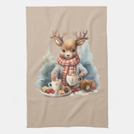 Weihnachtshandtuch Reh Illustration rustikal Geschirrtuch