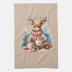 Weihnachtshandtuch Reh Illustration rustikal Geschirrtuch