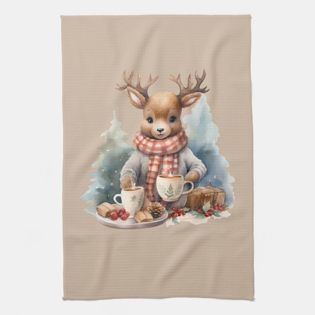 Weihnachtshandtuch Reh Illustration rustikal Geschirrtuch (Vertikal)