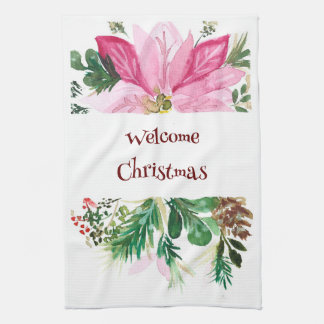 Weihnachtshandtuch, rosa/grüne Poinsettia Geschirrtuch