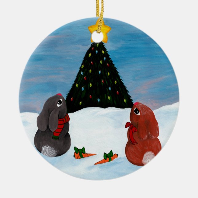 Weihnachtshäschen Keramik Ornament (Vorne)
