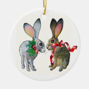 Weihnachtshase-Verzierung Keramikornament