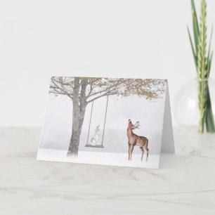 Weihnachtshasen auf Baum auf Winterschwung Karte