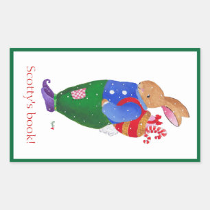 Weihnachtshasen-Buchzeichen Rechteckiger Aufkleber