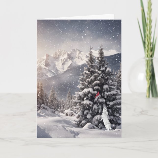 Weihnachtshasen und Kardinäle in Schneeflocken Karte (Vorderseite)