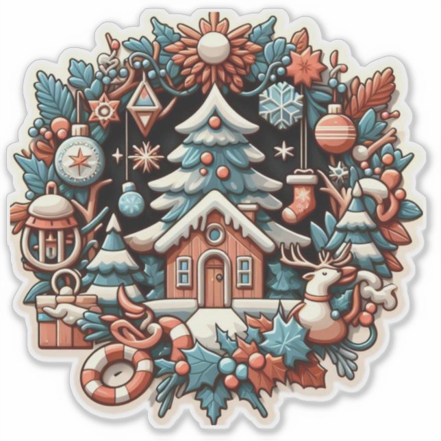 Weihnachtshaus Aufkleber (Vorderseite)