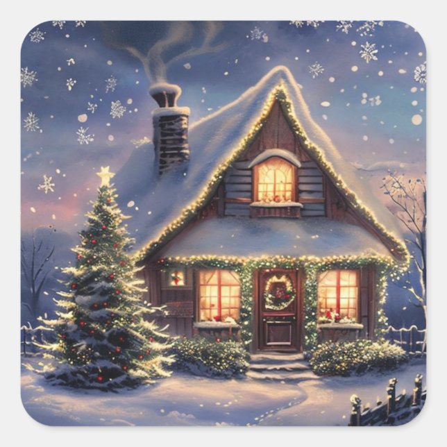Weihnachtshaus im Schnee Winter Holiday Sticker (Vorderseite)
