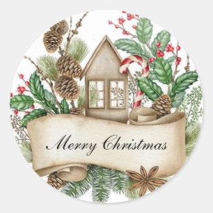 Weihnachtshaus Runder Aufkleber