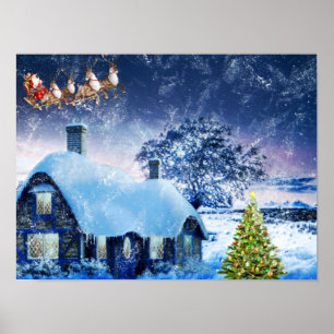 Weihnachtshaus und Weihnachtsmann Poster