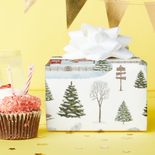 Weihnachtshaus Wasserfarbmuster Geschenkpapier (Geburtstagsparty)