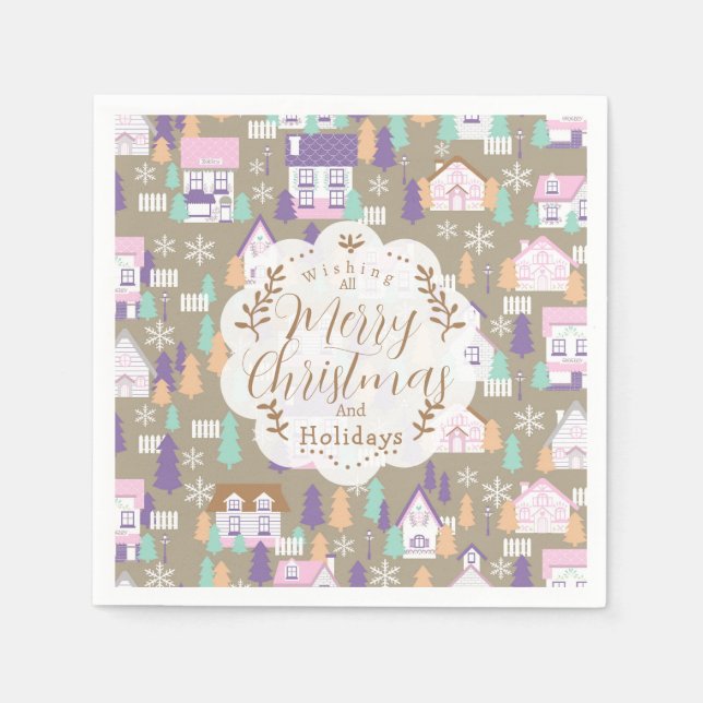 Weihnachtshäuser Brown Serviette (Vorderseite)