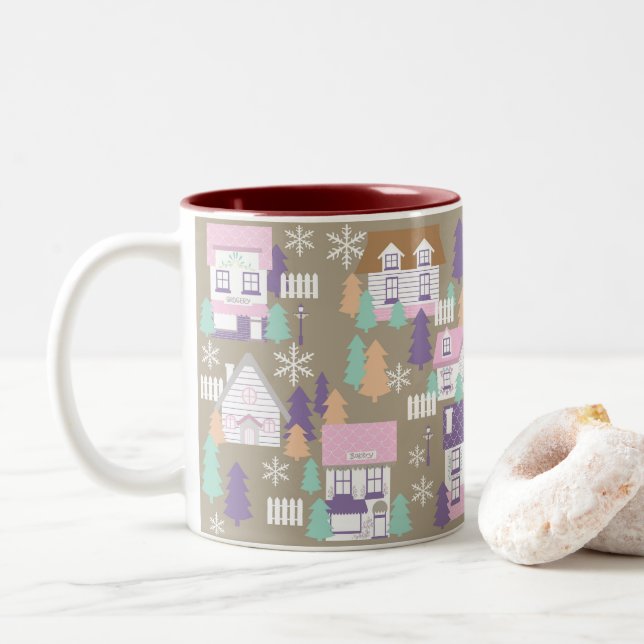 Weihnachtshäuser Brown Zweifarbige Tasse (Mit Donut)