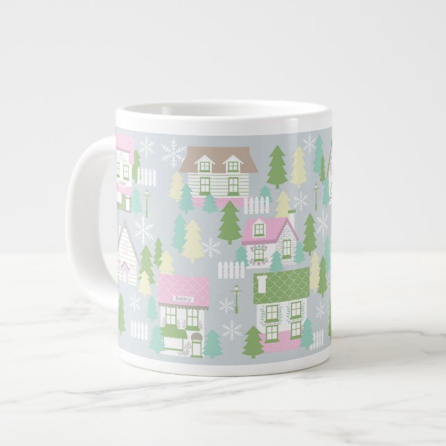 Weihnachtshäuser Grau Jumbo-Tasse (Vorderseite Links)