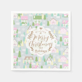 Weihnachtshäuser Grau Serviette