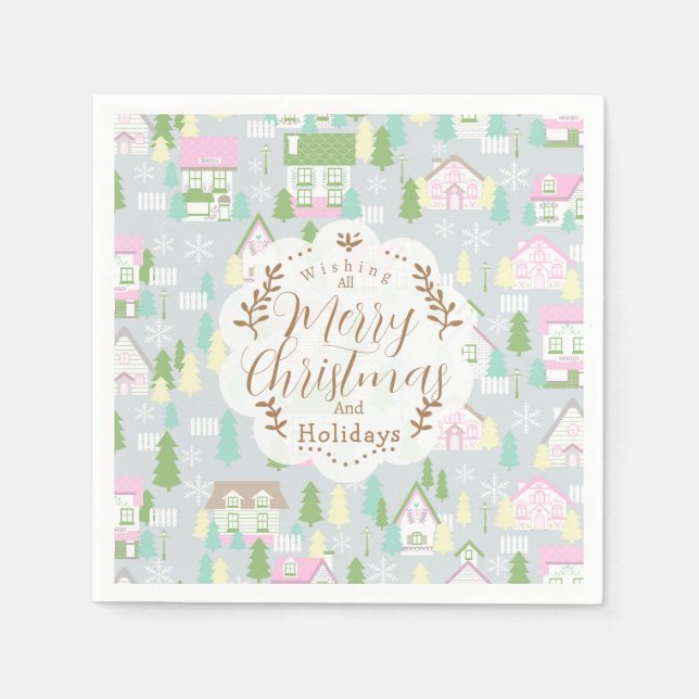 Weihnachtshäuser Grau Serviette (Vorderseite)