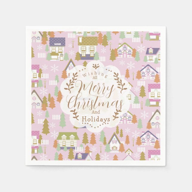 Weihnachtshäuser Pink Serviette (Vorderseite)