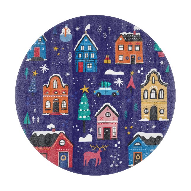 Weihnachtshäuser: Vintage Illustration. Schneidebrett (Vorderseite)