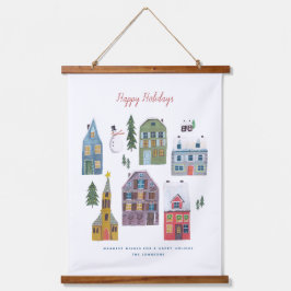 Weihnachtshäuser | wandteppich mit holzrahmen